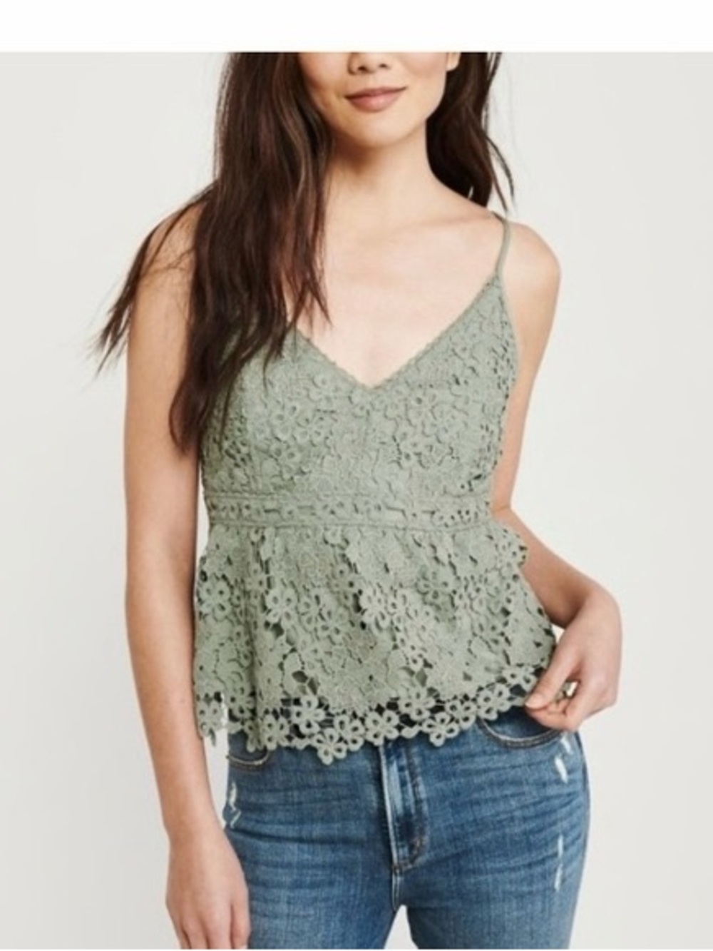 Abercrombie & Fitch Sage Green Lace V-Neck Camisole